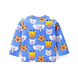 Babyhug  Cotton Full Sleeves Night Suit with Animal Print - Blue