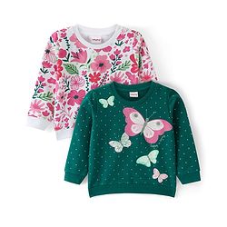Babyhug Cotton Knit Full Sleeves Floral & Butterfly Printed Sweatshirts Pack of 2 - Multicolour