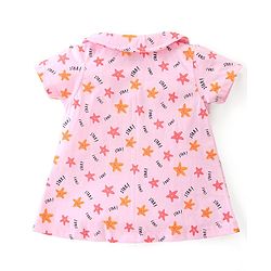 Babyhug Cotton Knit Half Sleeves Peter Pan Collared Night Suit With Star Print - Pink