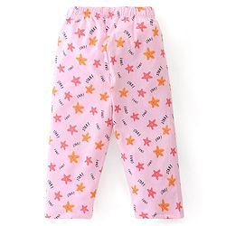 Babyhug Cotton Knit Half Sleeves Peter Pan Collared Night Suit With Star Print - Pink