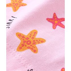 Babyhug Cotton Knit Half Sleeves Peter Pan Collared Night Suit With Star Print - Pink