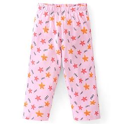 Babyhug Cotton Knit Half Sleeves Peter Pan Collared Night Suit With Star Print - Pink