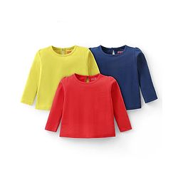 Babyhug Cotton Knit Full Sleeves Solid Color T-Shirts Pack of 3 - Multicolor