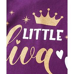 Babyhug Cotton Knit Full Sleeves Top With Text Graphics & Frill Detailing -Purple