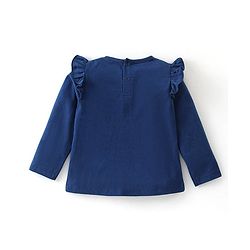 Babyhug Cotton Knit Full Sleeves Top with Frill Detailing & Text Print - Navy Blue