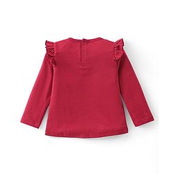 Babyhug 100% Cotton Knit Full Sleeves Top with Rainbow Graphics & Frill Detailing- Maroon