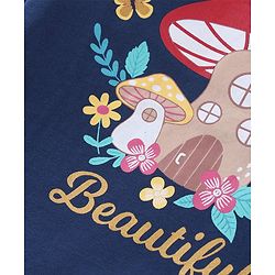 Babyhug Cotton Knit Full Sleeves Top with Frill Detailing & Mushroom Graphic - Navy Blue