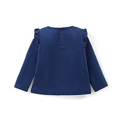 Babyhug Cotton Knit Full Sleeves Top with Frill Detailing & Mushroom Graphic - Navy Blue