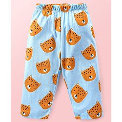 Babyhug Cotton  Knit Full Sleeves Front Open Night Suit with Tiger Print- Blue