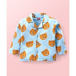 Babyhug Cotton  Knit Full Sleeves Front Open Night Suit with Tiger Print- Blue