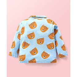 Babyhug Cotton  Knit Full Sleeves Front Open Night Suit with Tiger Print- Blue