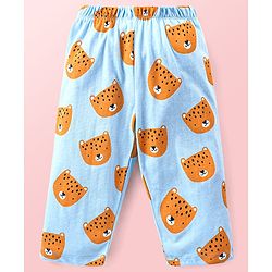 Babyhug Cotton  Knit Full Sleeves Front Open Night Suit with Tiger Print- Blue