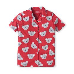 Babyhug Cotton Knit Half Sleeves Front Open Collar Neck Night Suit with Koala Print - Red