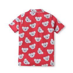 Babyhug Cotton Knit Half Sleeves Front Open Collar Neck Night Suit with Koala Print - Red