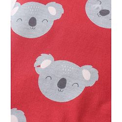 Babyhug Cotton Knit Half Sleeves Front Open Collar Neck Night Suit with Koala Print - Red