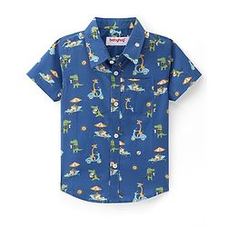 Babyhug Cotton Woven Half Sleeves Regular Collar Shirt Animal Print- Blue
