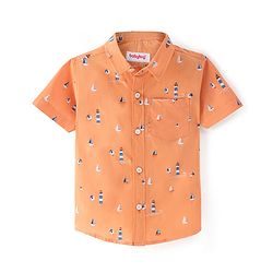 Babyhug Cotton Woven Half Sleeves Lighthouse Printed Shirt - Orange