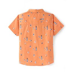 Babyhug Cotton Woven Half Sleeves Lighthouse Printed Shirt - Orange