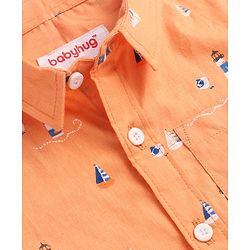 Babyhug Cotton Woven Half Sleeves Lighthouse Printed Shirt - Orange