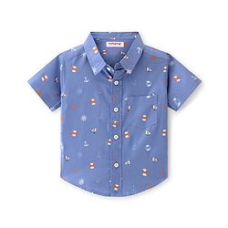 Babyhug Cotton Woven Half Sleeves Regular Collar Shirt with Beach Theme Print - Blue