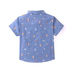 Babyhug Cotton Woven Half Sleeves Regular Collar Shirt with Beach Theme Print - Blue
