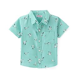 Babyhug Cotton Woven Half Sleeves Bird Printed Shirt - Green