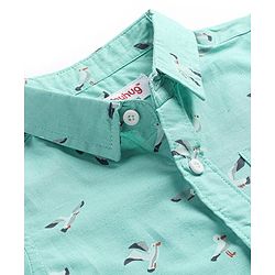 Babyhug Cotton Woven Half Sleeves Bird Printed Shirt - Green