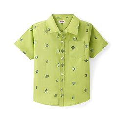 Babyhug Cotton Woven Half Sleeves Printed Shirt - Light Green
