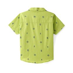 Babyhug Cotton Woven Half Sleeves Printed Shirt - Light Green