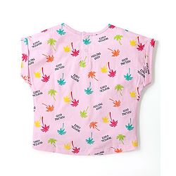 Babyhug Single Jersey Cotton Knit Half Sleeves Tropical Printed Top & Denim Shorts Set - Pink & Blue