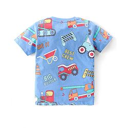 Babyhug Cotton Knit Half Sleeves Night Suit with Construction Vehicles Print - Blue