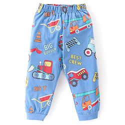 Babyhug Cotton Knit Half Sleeves Night Suit with Construction Vehicles Print - Blue