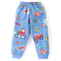 Babyhug Cotton Knit Half Sleeves Night Suit with Construction Vehicles Print - Blue