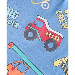 Babyhug Cotton Knit Half Sleeves Night Suit with Construction Vehicles Print - Blue