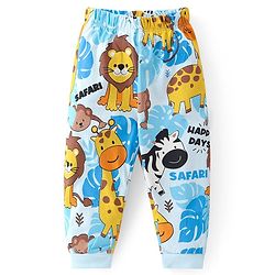 Babyhug Cotton Knit Half Sleeves Night Suit With Jungle Safari Theme Print - Blue