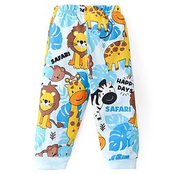 Babyhug Cotton Knit Half Sleeves Night Suit With Jungle Safari Theme Print - Blue
