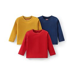 Babyhug Cotton Knit Full Sleeves T-Shirts Solid Colour Pack of 3 - Multicolour
