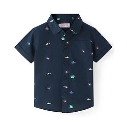 Babyhug Cotton Woven Half Sleeves Aquatic Theme Printed Shirt - Navy Blue