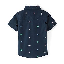 Babyhug Cotton Woven Half Sleeves Aquatic Theme Printed Shirt - Navy Blue