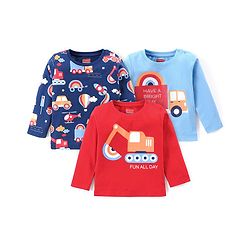 Babyhug Cotton Knit Full Sleeves T-Shirts with Vehicle Print  Pack of 3 - Multicolor