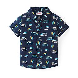 Babyhug Cotton Woven Half Sleeves Camper Van Printed Shirt - Navy Blue