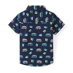 Babyhug Cotton Woven Half Sleeves Camper Van Printed Shirt - Navy Blue