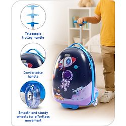 Babyhug Trolley Bag Space Theme Print Purple - 16 Inches