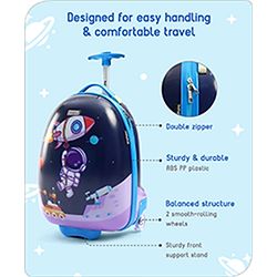 Babyhug Trolley Bag Space Theme Print Purple - 16 Inches