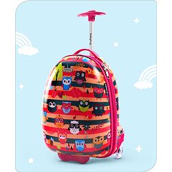 Babyhug Trolley Bag Owl Print Dark Pink  -16 Inches