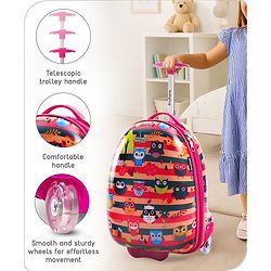 Babyhug Trolley Bag Owl Print Dark Pink  -16 Inches