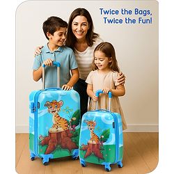Babyhug Trolley Bag Tiger Print Pack of 2 Blue -18 & 20 Inches