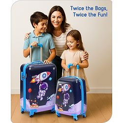 Babyhug Trolley Bag Space Theme Print Pack of 2 Purple -18 & 20 Inches