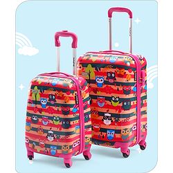 Babyhug Trolley Bag Owl Print Pack of 2 Dark Pink -18 & 20 Inches