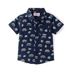 Babyhug Cotton Woven Half Sleeves Shirt With Vehicles Print - Blue